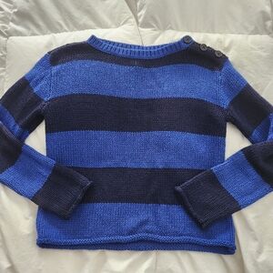 Lauren Ralph Lauren Black Blue Stripe Boat Neck Knit Sweater Size PXS